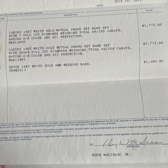 Wedding band set. Engagement ring and two diamond bands. Appraised at over $22k - Picture 11 of 12